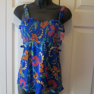 Inches Off Swimwear Tankini Top sz 12 Bright Blue Floral NWT
